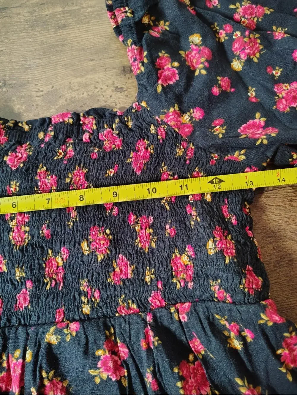 Floral Long Sleve Boho Cottage Core Fairy Black Red Scrunch Stretch Sz Girls L